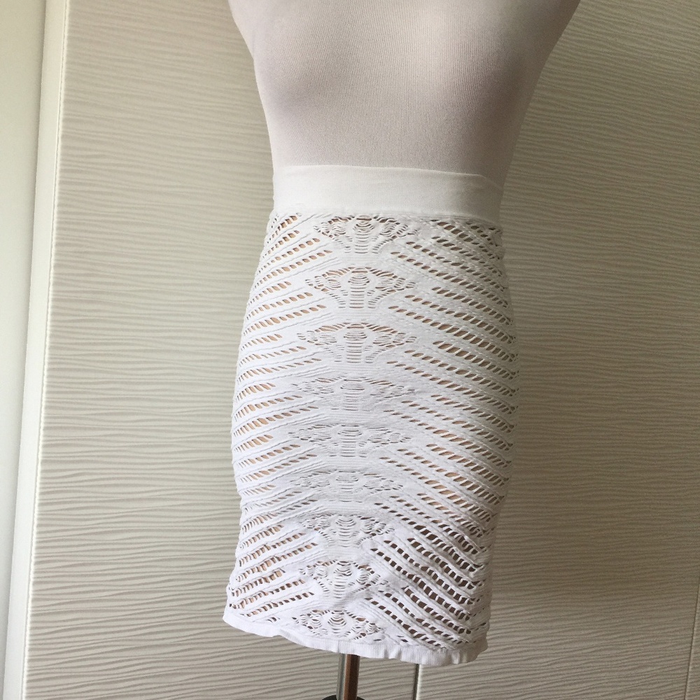 Bebe Cut Out Bodycon Skirt in White
